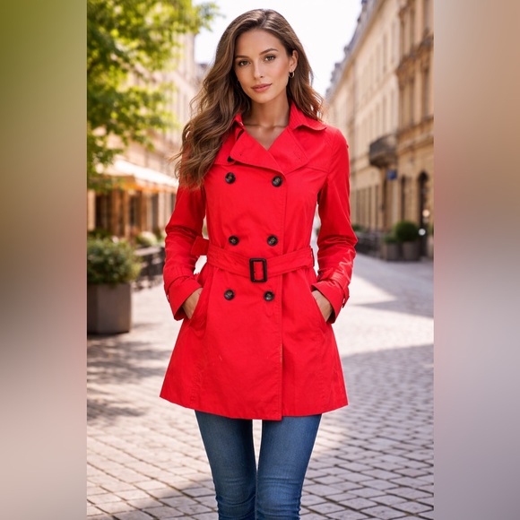 US N THEM Jackets & Blazers - Women's Red Double-Breasted Trench Coat Sz S